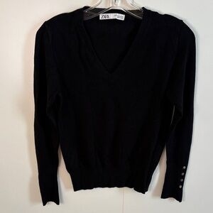 Zara Elegant Black V-Neck Sweater for Women